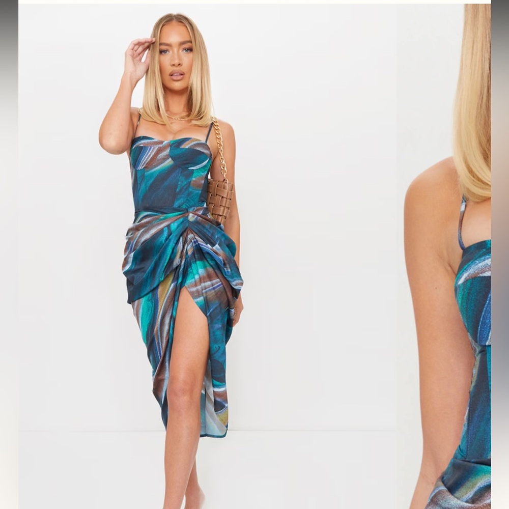 PrettyLittleThing Teal Corset and Skirt